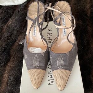 Manolo Blahnik shoes grey and beige lizard heels 39 8.5 9
